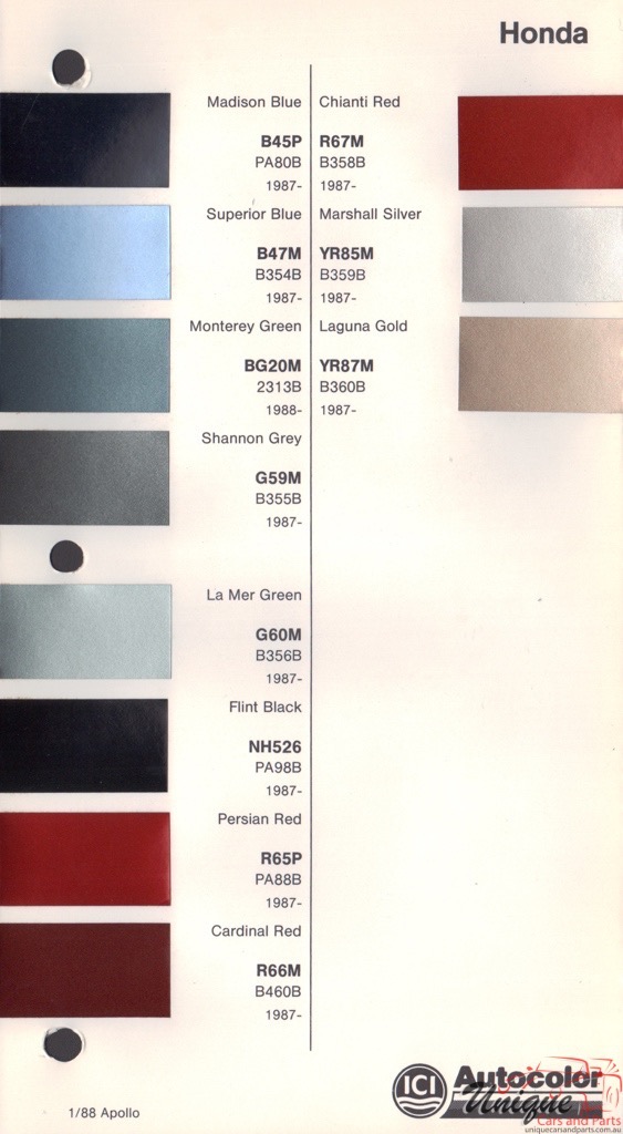 1987-1989 Honda Paint Charts Autocolor 0